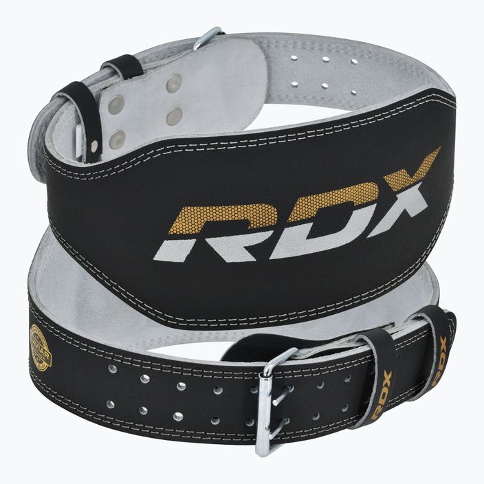 RDX Колан за вдигане на тежести 6" кожен черен/златен 7