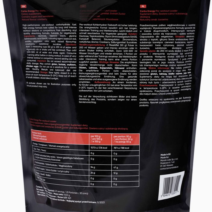 Carbo Energy MONDOLAB въглехидрати 1kg червена боровинка MND011 2