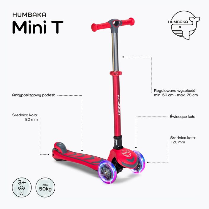 Детски триколесен скутер HUMBAKA Mini T червен HBK-S6T 2