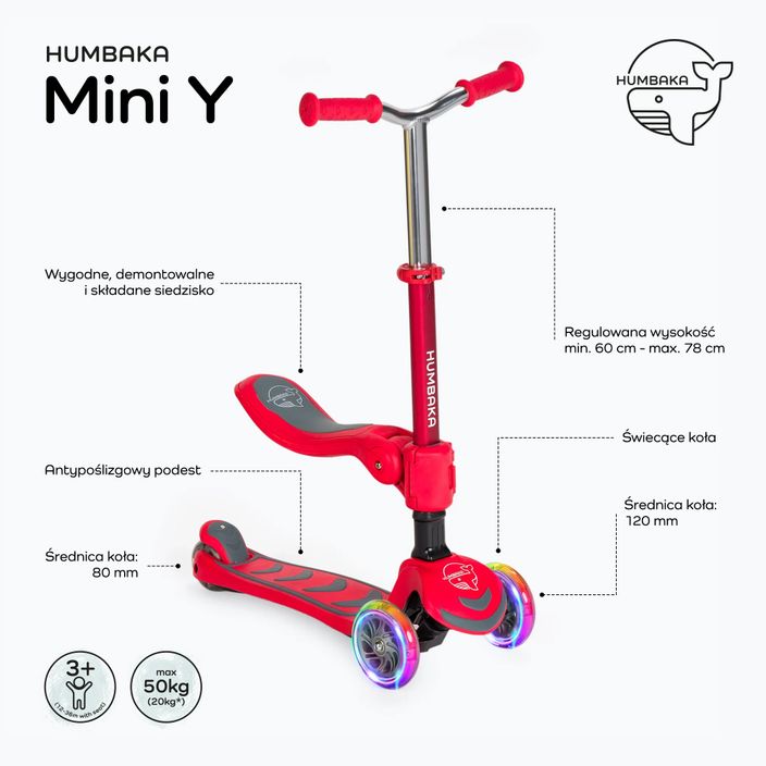 Детски триколесен скутер HUMBAKA Mini Y червен HBK-S6Y 2