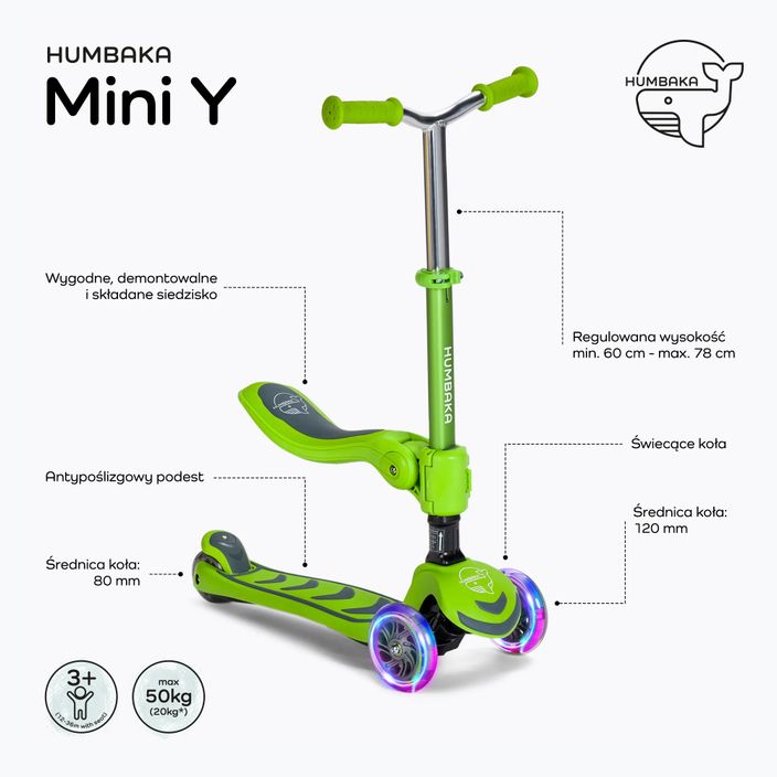Детски триколесен скутер HUMBAKA Mini Y зелен HBK-S6Y 2