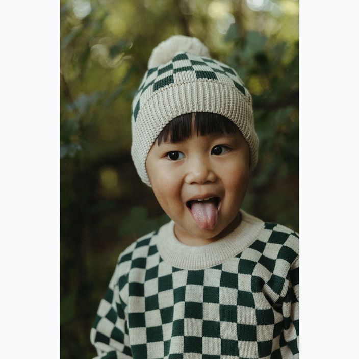 Детска зимна шапка KID STORY Мерино зелена шахматна дъска 6