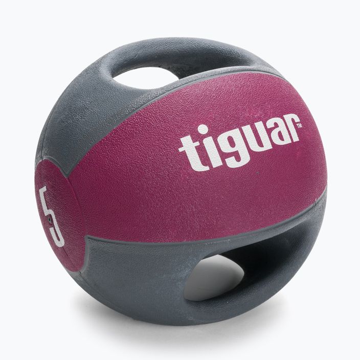 Tiguar 5 кг лилава и сива медицинска топка с дръжки TI-PLU005 2