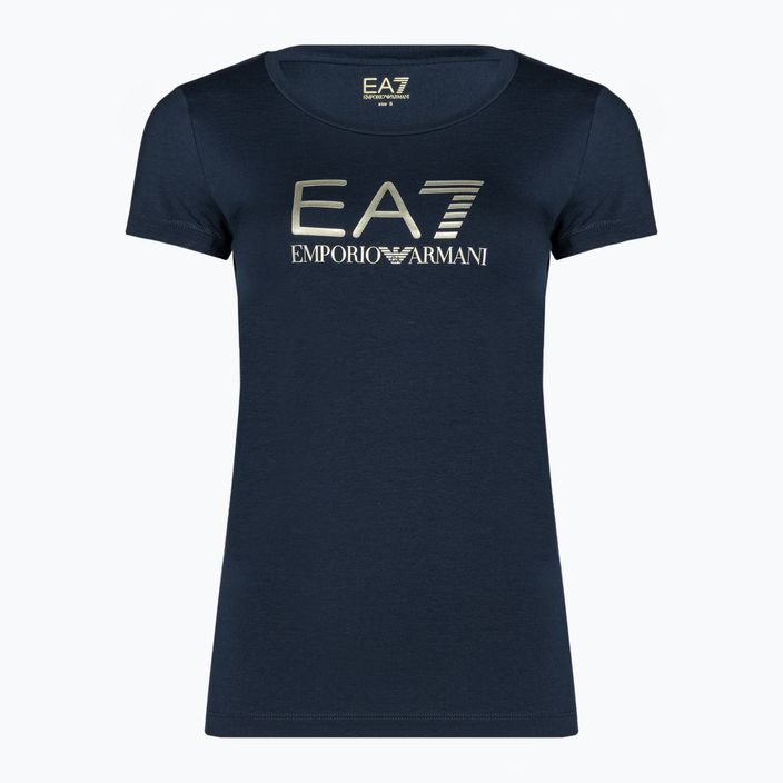 EA7 Emporio Armani Train Лъскава тъмносиня тениска с лого в светло златисто