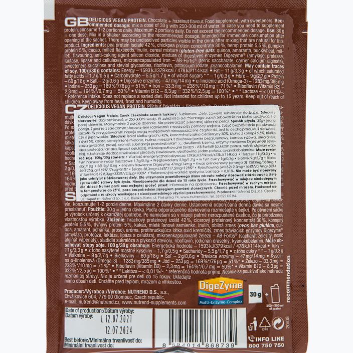 Протеинов шейк Nutrend Delicious Vegan Protein 5x30g шоколад-лешник VS-105-150-ČLO 2