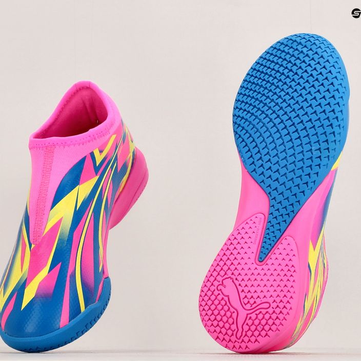 Детски футболни обувки PUMA Ultra Match LL Energy IT+Mid Jr светещо розово/ултра синьо/жълто предупреждение 12