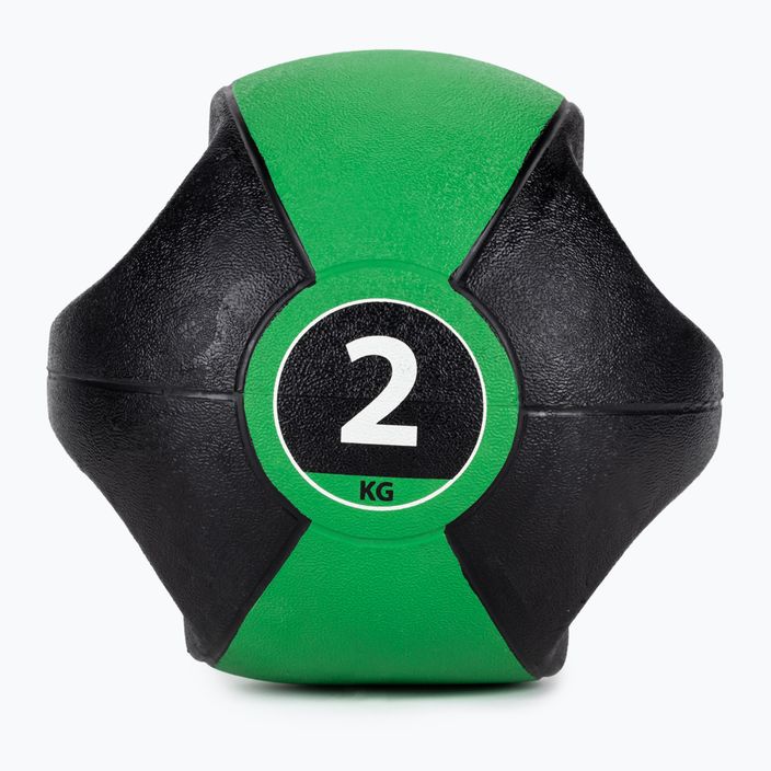 Медицинска топка Pure2Improve с дръжки 2 кг зелена P2I201980 2
