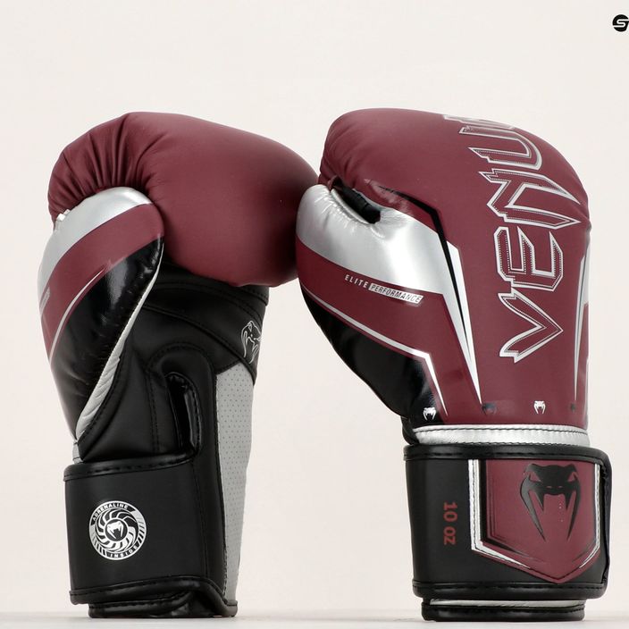 Боксови ръкавици Venum Elite Evo бордо/сребро 11