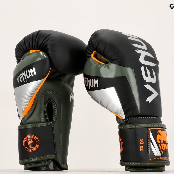Боксови ръкавици Venum Elite черни/сребърни/каки 11