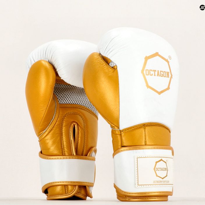 Боксови ръкавици Octagon Prince в бяло/златно 3