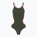 Дамски бански костюм от една част arena One Double Cross Back One Piece dark sage/black/fluo red