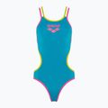 Дамски бански костюм от една част arena One Double Cross Back One Piece turquoise/fluo pink/soft green