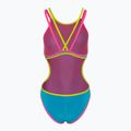 Дамски бански костюм от една част arena One Double Cross Back One Piece turquoise/fluo pink/soft green 2