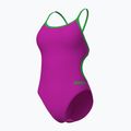 Дамски цял костюм за плуване Arena Lace Back Solid very fuchsia/team green 3