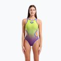Дамски цял костюм за плуване arena One Shaded Print Tech One Back artic lime violetta multi/neon blue 5