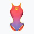 Дамски цял костюм за плуване arena One Shaded Print Tech One Back bright coral royal multi/soft green