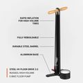 Lezyne Steel HV Floor Drive 3.5 100psi плоска черна помпа за велосипед 3