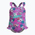 Speedo Научи се да плуваш Детски бански костюм от една част с щампа Frill Thinstrap в неоново лилаво