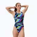 Дамски цял бански костюм Speedo FL Printed Leaderback ripple melody/lagoon blue