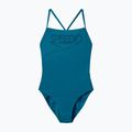 Дамски цял бански костюм Speedo Endurance+ с лого и тънки презрамки в цвят тийл абис