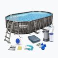 Сглобяем басейн Bestway Power Steel Oval Pool Set 610 x 366 cm кафяв