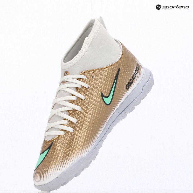 Детски футболни обувки Nike Jr. Mercurial Superfly 11 Club "Kylian Mbappé" metallic gold/green glow 15