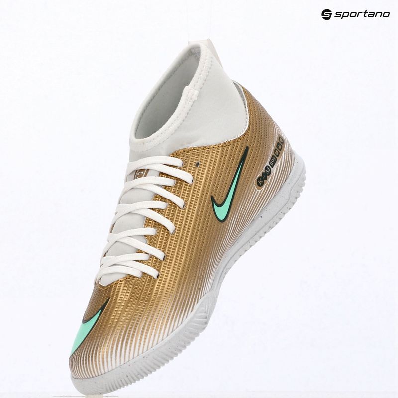 Детски футболни обувки Nike Jr. Mercurial Superfly 11 Club "Kylian Mbappé" metallic gold/green glow 15