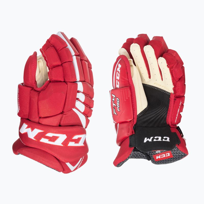 CCM JetSpeed FT4 Pro SR червени/бели ръкавици за хокей