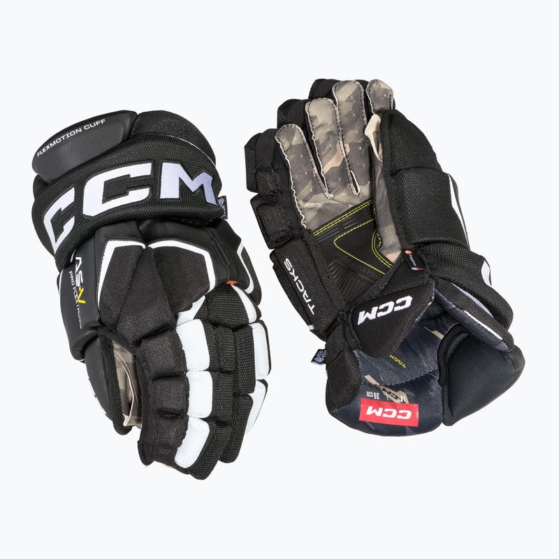 CCM Tacks AS-V Pro SR черно-бели ръкавици за хокей