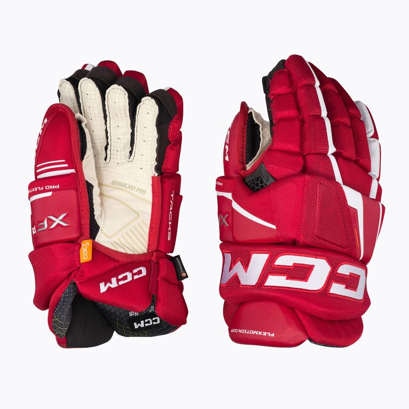 CCM Tacks XF Pro SR червени/бели ръкавици за хокей