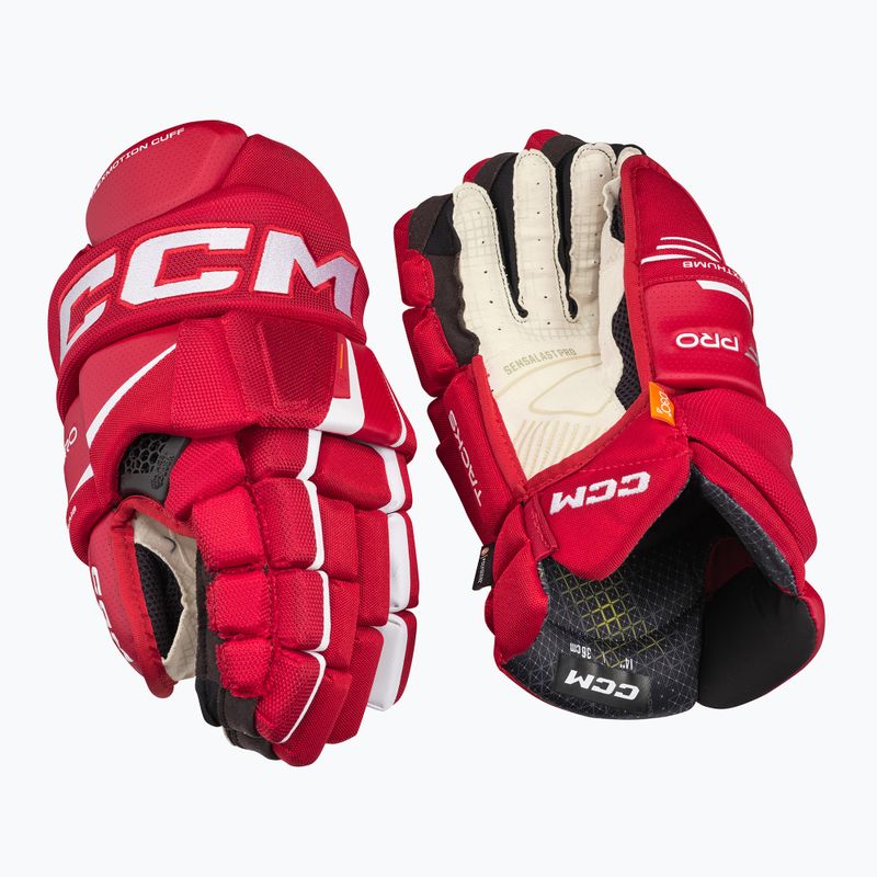 CCM Tacks XF Pro SR червени/бели ръкавици за хокей 2