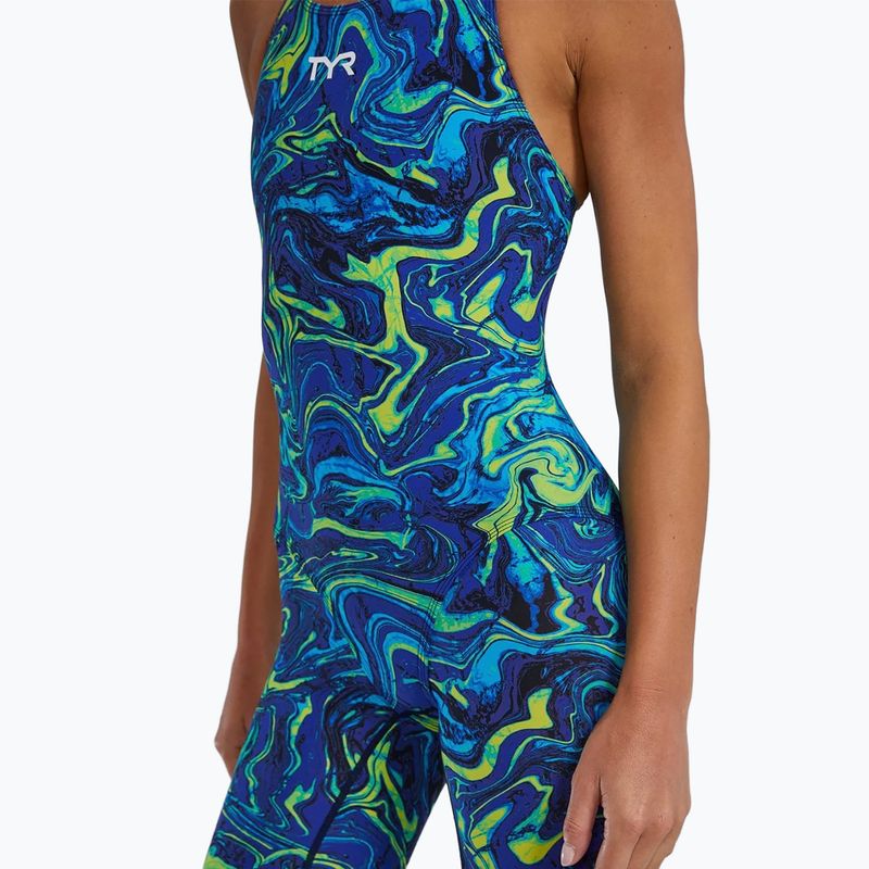 Дамски цял костюм за плуване TYR Thresher Open Back Hyperblitz blue/green 7