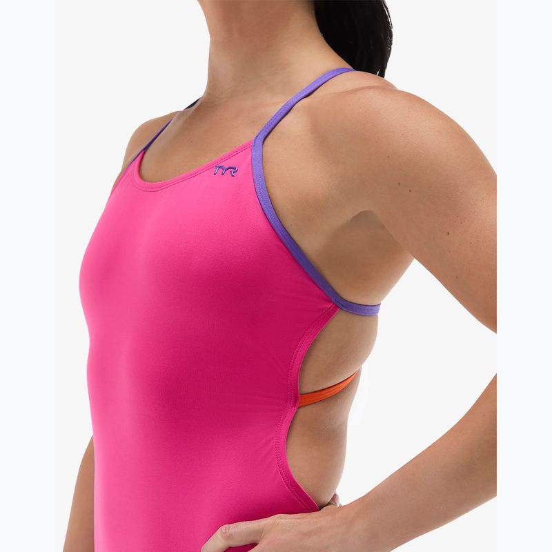 Дамски цял костюм за плуване Tyr Multistrap Cutoutfit Durafast Elite pink/multi 6