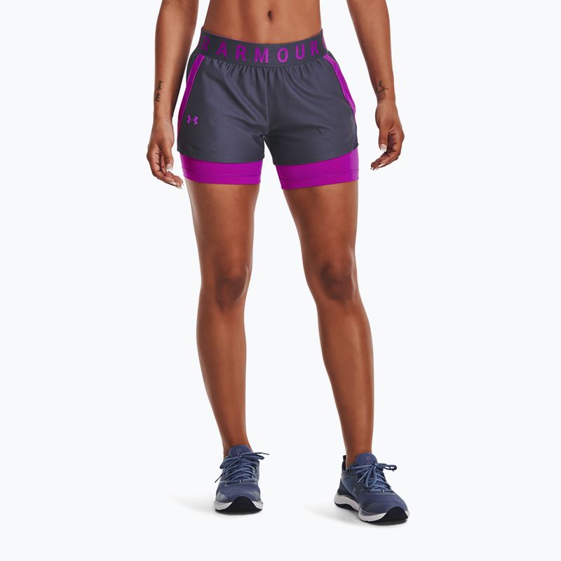 Under Armour Play Up дамски къси панталони за тренировка 2 в 1 тъмносиньо и лилаво 1351981