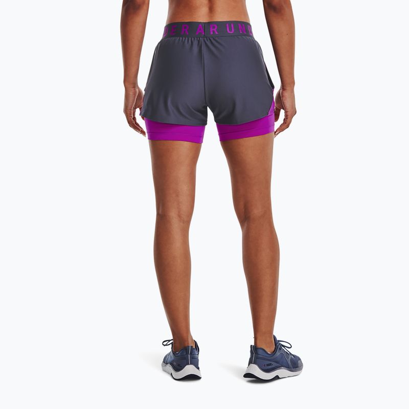 Under Armour Play Up дамски къси панталони за тренировка 2 в 1 тъмносиньо и лилаво 1351981 2