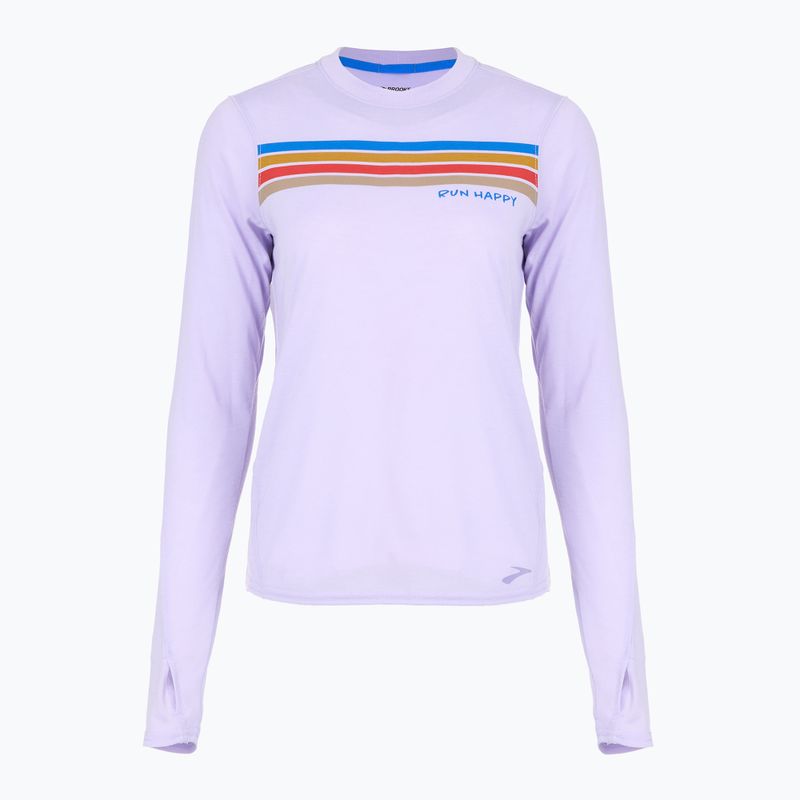 Дамска тениска за бягане Brooks Distance Graphic LS heather violet dash/stripe