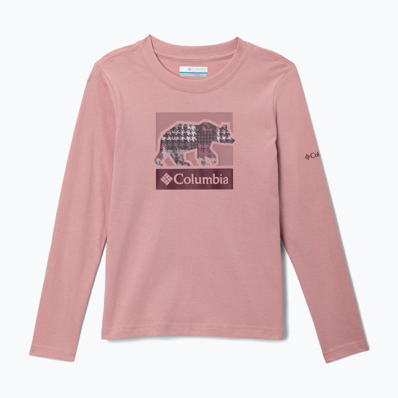 Детска блуза с дълъг ръкав за трекинг Columbia Hazeldel Hill Graphic Tee eraser pink/barely printed