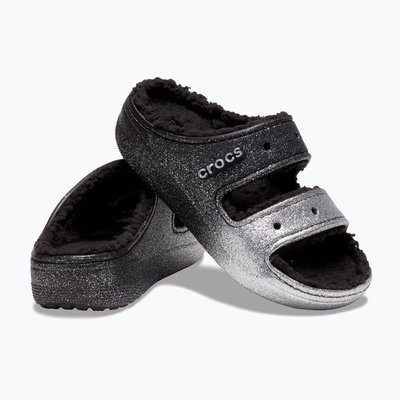 Crocs Classic Cozzzy Glitter Sandal black/silver джапанки 3