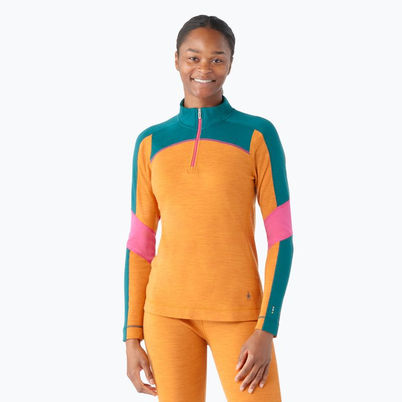 Дамски термобельо Smartwool Merino Baselayer Colorblock с дълъг ръкав и цип 1/4 Boxed marmalade