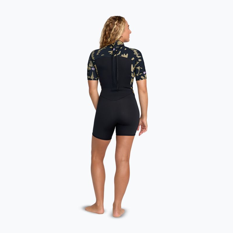 Дамски неопренов костюм за плуване ROX 2,0 mm Swell Natural Back Zip SS Springsuit black floral 2