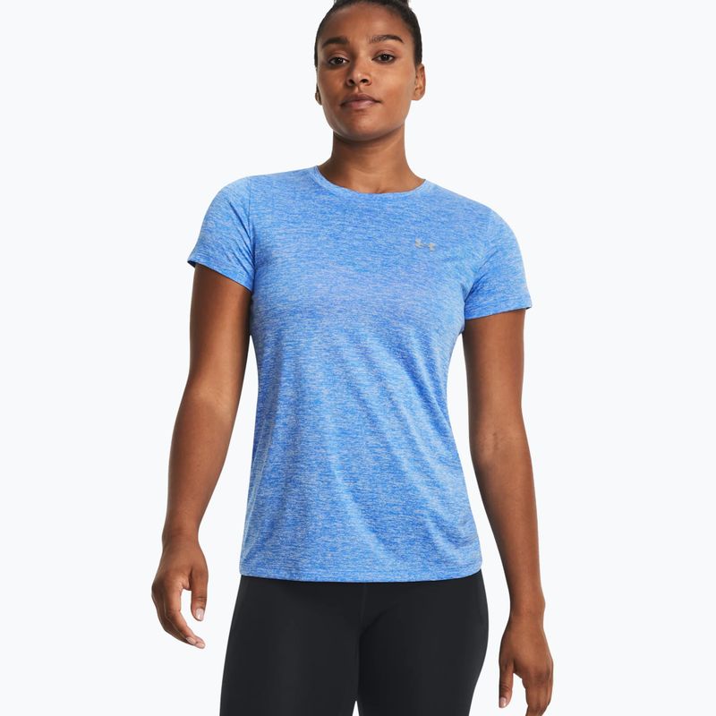 Under Armour Tech SSC дамска тениска за тренировки вода/бяло/металическо сребро