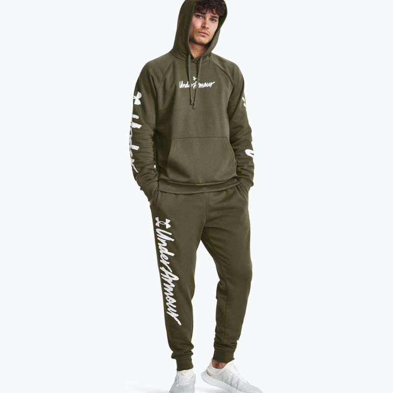 Мъжки панталони за тренировка Under Armour Rival Fleece Graphic Joggers marine от зелен/бял 2