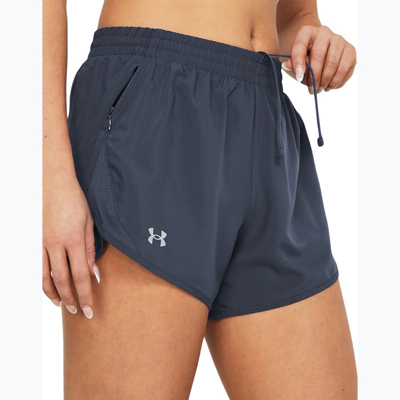 Дамски къси панталони за бягане Under Armour Fly By 3" downpour grey / downpour grey / reflective 4