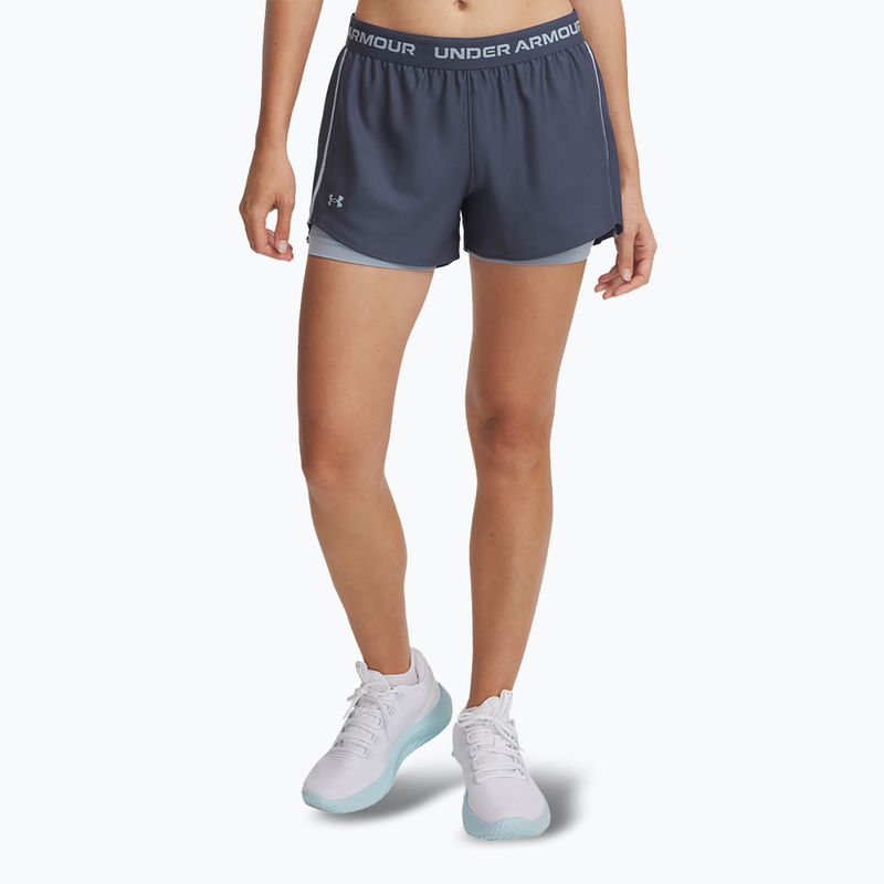 Къси панталони за тренировка за жени Under Armour Tech Play Up 2in1 downpour gray / harbor blue / harbor blue