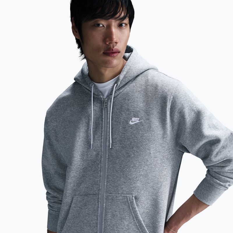 Мъжки суитшърт Nike Club Full Zip Hoodie dark grey heather/light smoke grey/white 5