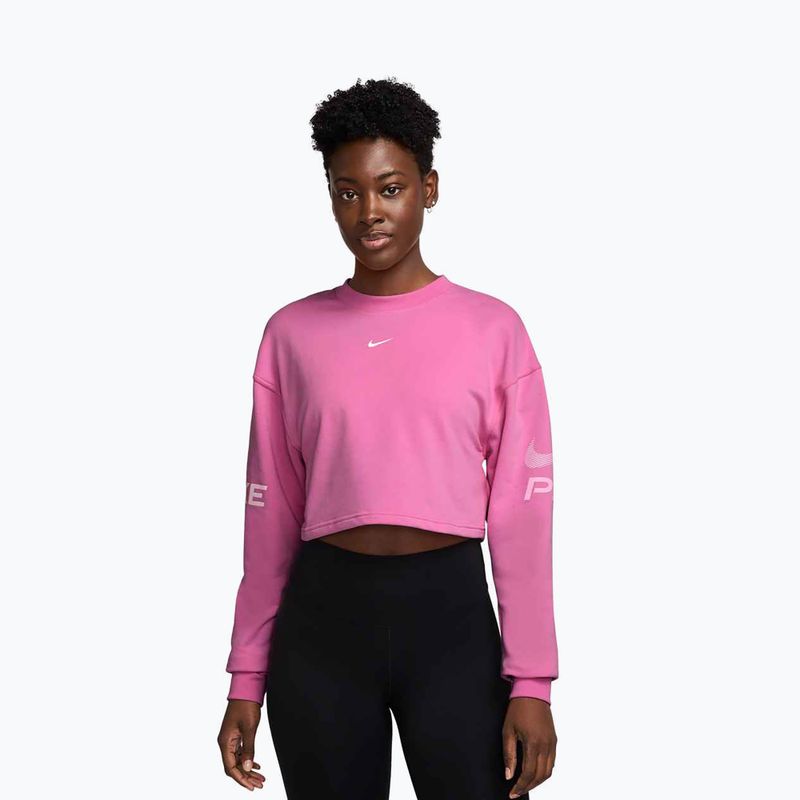 Дамски суитшърт за тренировка Nike Pro Dri-Fit Loose Crew-Neck playful pink/pink foam/white