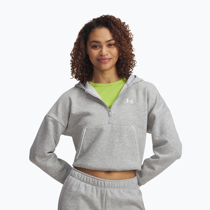 Дамски суичър Under Armour Rival Fleece Piped HZ Hoodie мод сив светъл меланж/бял