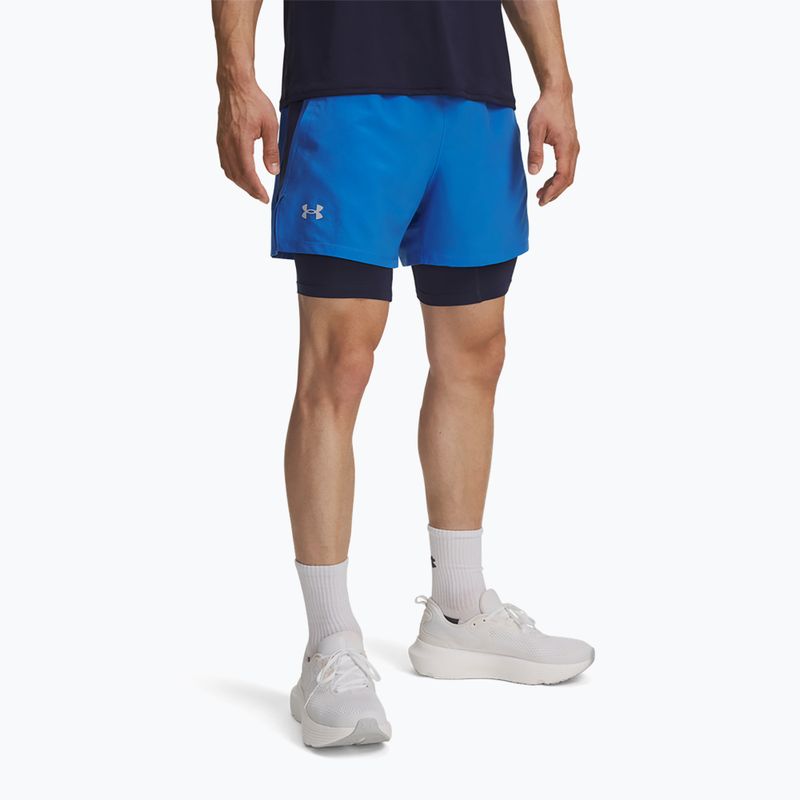 Мъжки шорти за бягане Under Armour Launch 5" 2in1 blue atlantis/washed navy/reflective