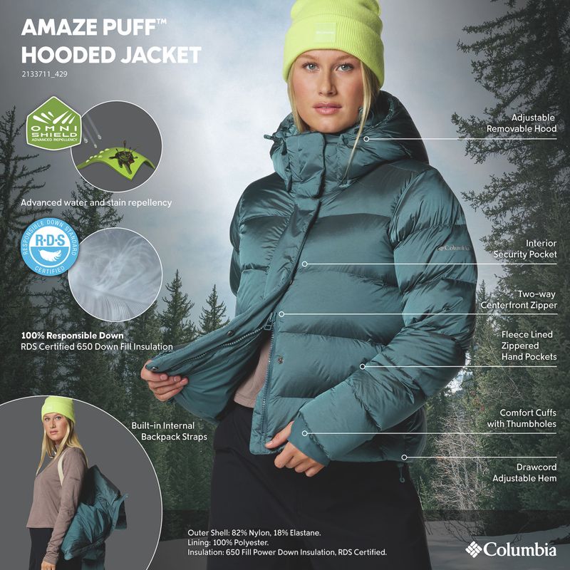 Дамско пухено яке Columbia Amaze Puff Hooded Everblue High Shine 12