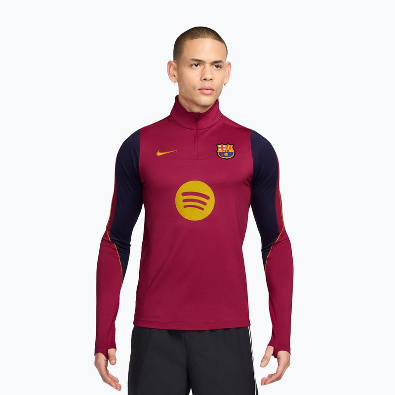 Мъжки футболен суитшърт Nike FC Barcelona Strike Soccer Drill Top noble red/mineral yellow/mineral yellow
